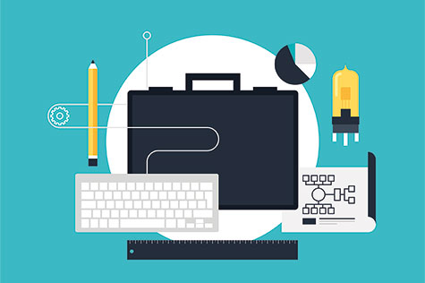 Grafik mit Projektmanagement Symbolen